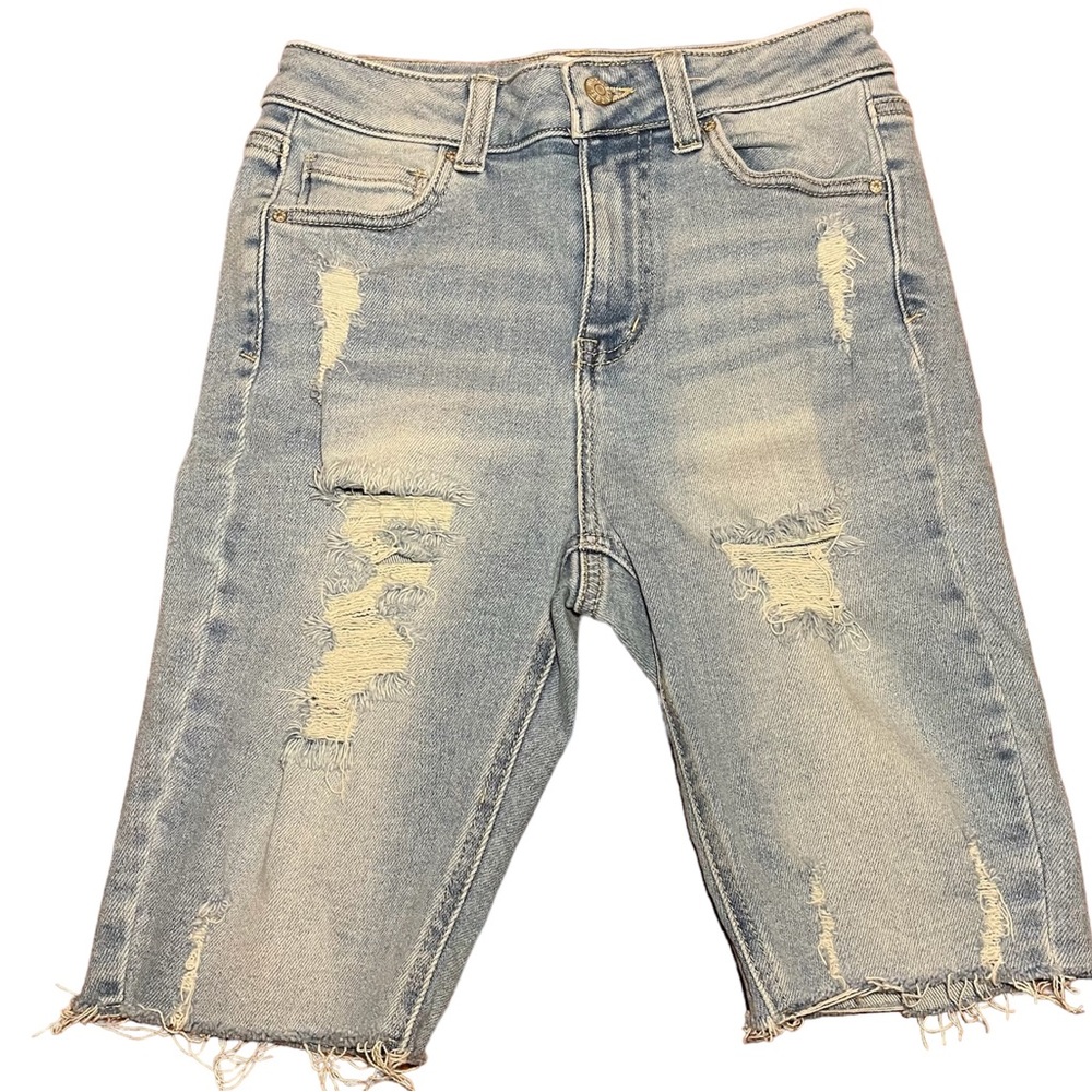 Women's Light Wash Stretch Denim Wax Jeans Bermuda Shorts